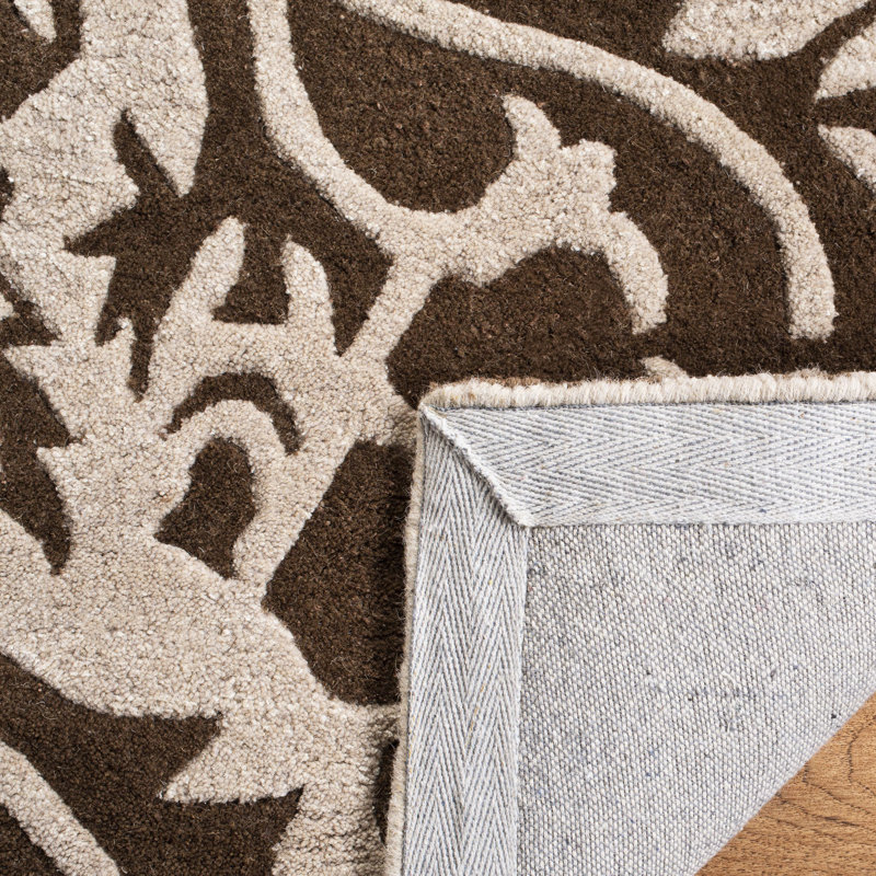 Tapis floral en laine / viscose touffeté à la main Steve en brun clair / brun, Rectangle 5 pi x 8 pi