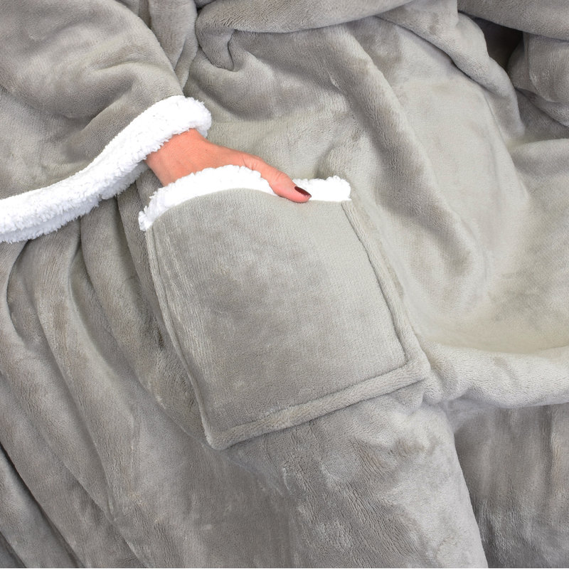 Sherpa Wearable Blanket with Sleeves Arms,Super Warm Large Fleece Plush Wrap Robe Blanket for Adult, Camel, Solid Color