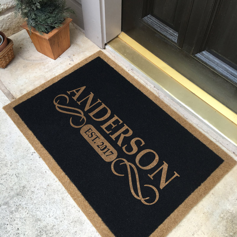 Tapis de porte d’extérieur anti-dérapant personnalisé 60 x 36 Boaman, Noir