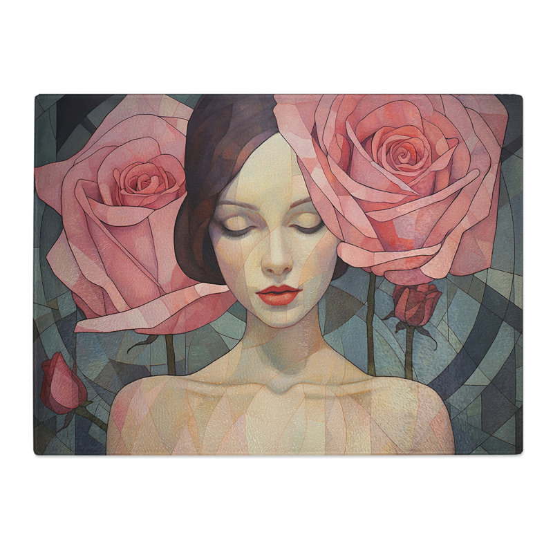 Rose Art Deco No.2  Glass Chopping Board