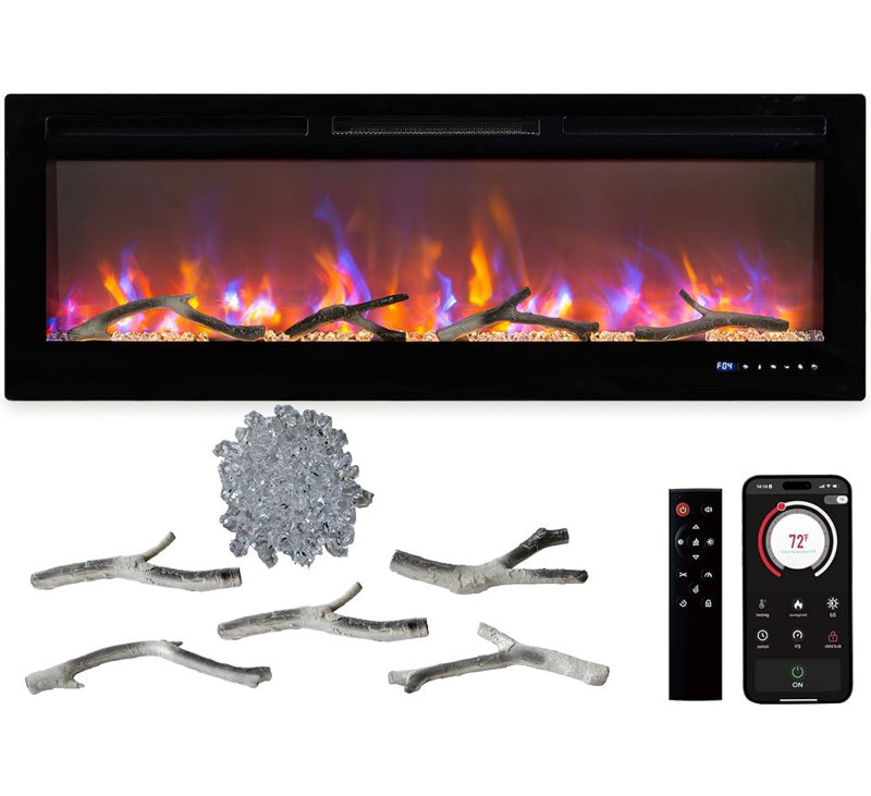 60" Wall-Mounted Smart Electric Fireplace with WiFi, 1500W Heater, 3D Flame & Alexa Control, Adjustable Flame & Light Modes