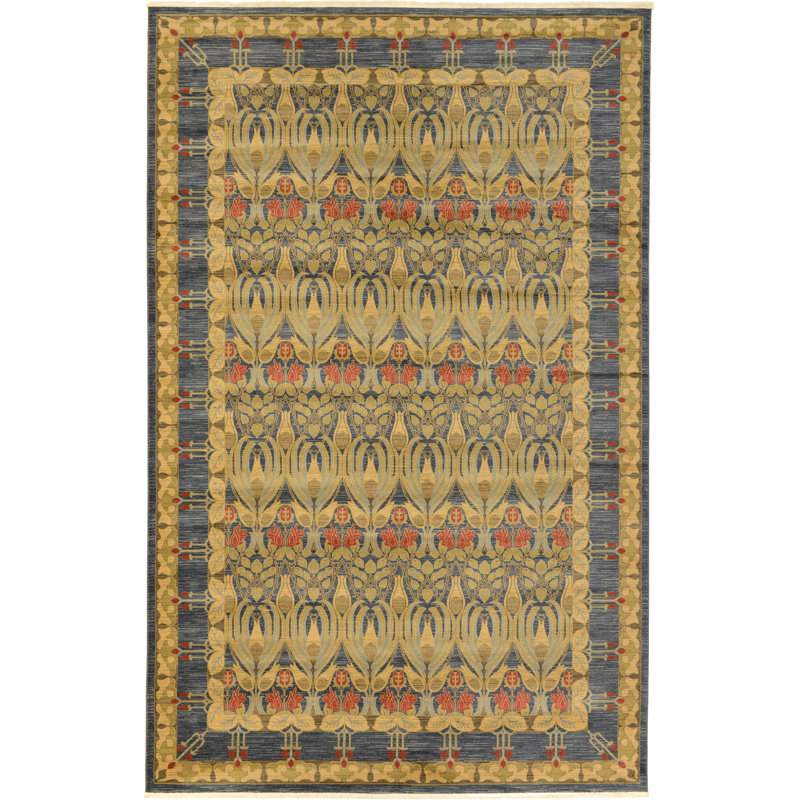 Tapis carré en polypropylène tissé à la machine en rouge / brun / bleu Akane, Rectangle 10 pi 6 po x 16 pi 5 po