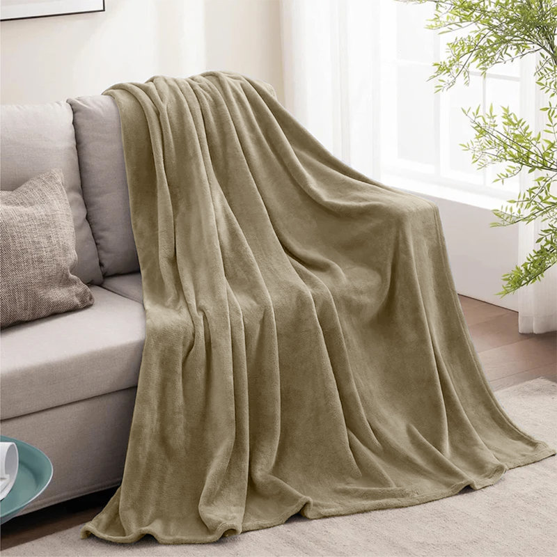Ultra Soft Plush Faux Fur Reversible Fleece Blanket, Super King, Camel