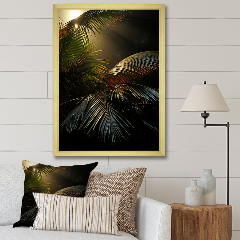 Impression sur toile, sépia, sérénité, palmiers et palmiers, 32" H x 24" W, Black Picture Framed
