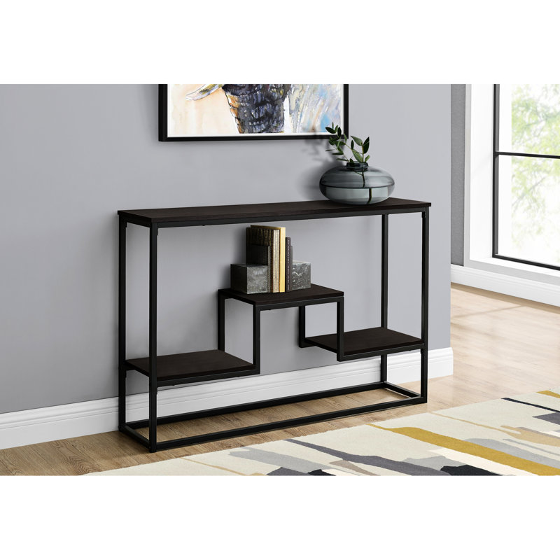 Multi console - stratifié brun foncé et base en métal noir, table d'appoint moderne avec