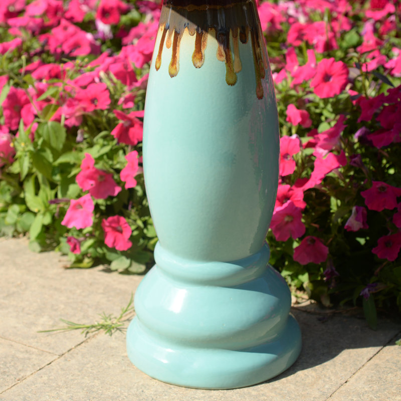 Ceramic / Porcelain Birdbath, Teal/Brown