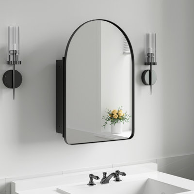 Arch Framed Recessed Wall-mounted Medicine Cabinet with Mirror with Shelves