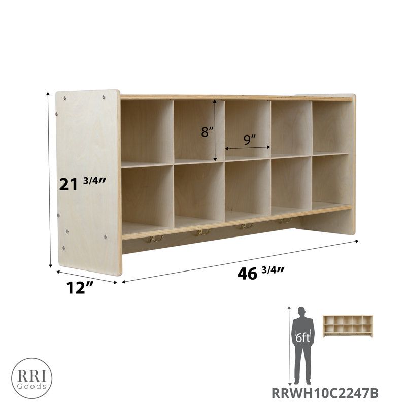 Birch Wood Wall Mount Cubby Storage with Colorful Bins