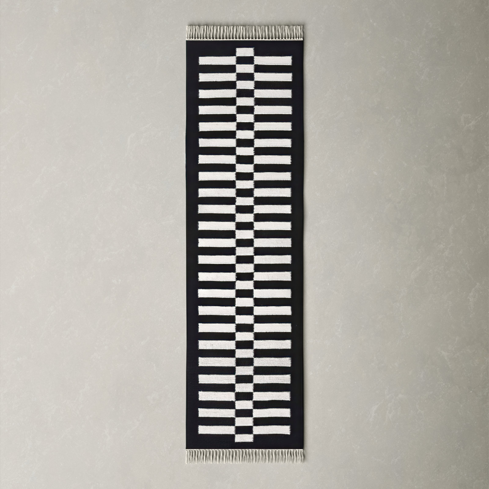 Delia Black Ivory Striped Flatweave Rug, Runner 2' 3" x 8'