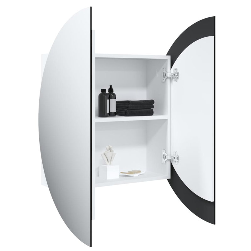 Latitude Run® Bathroom Cabinet With Round Mirror&LED Black 18.5"X18.5"X6.9", Blanc, 15.7" x 15.7" x 6.9"