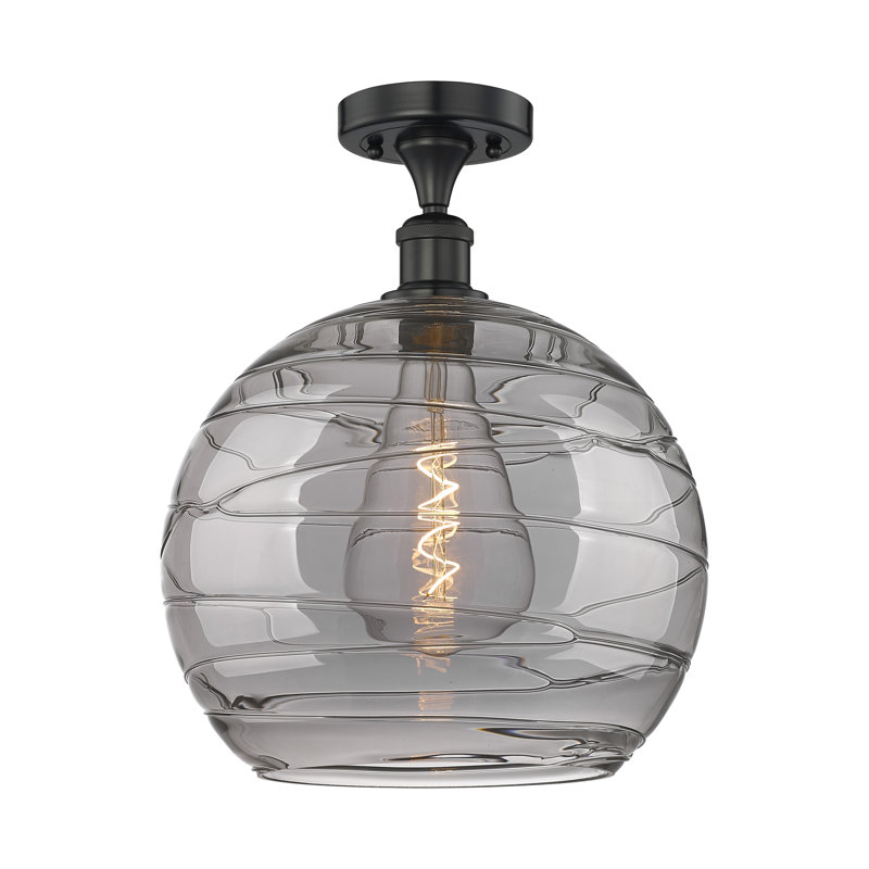 Plafonnier semi-encastré 1 lumière 13,75 po Cindi, Noir mat, 15.25" H x 5.88" W x 5.88" D, Gris fumée clair
