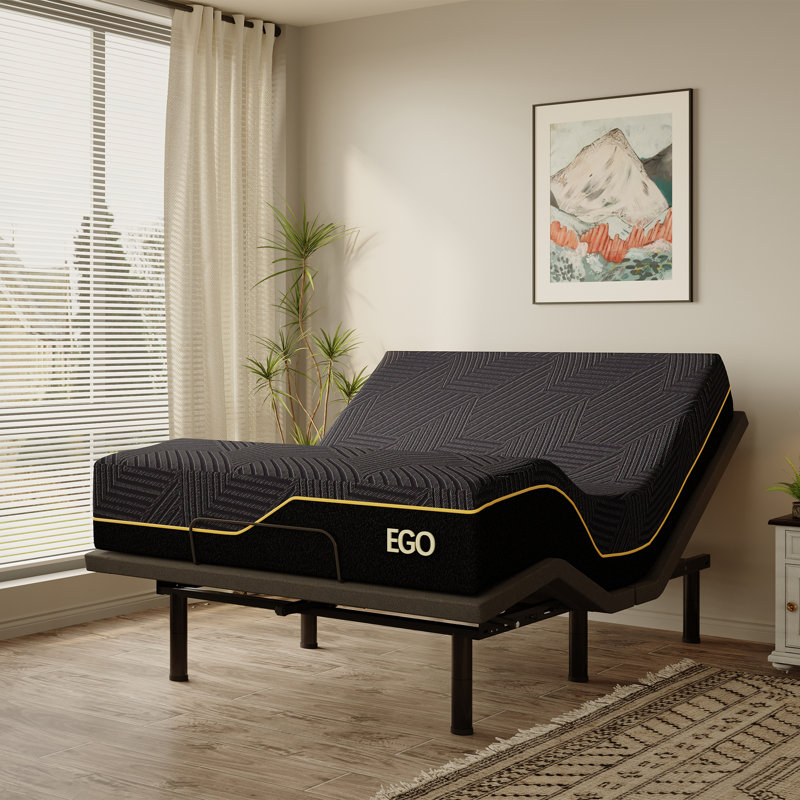 EGOHOME Massaging Zero Gravity Adjustable Bed with 14" Memory Foam Mattress - Wireless Remote, USB Port&Under-bed Light, King