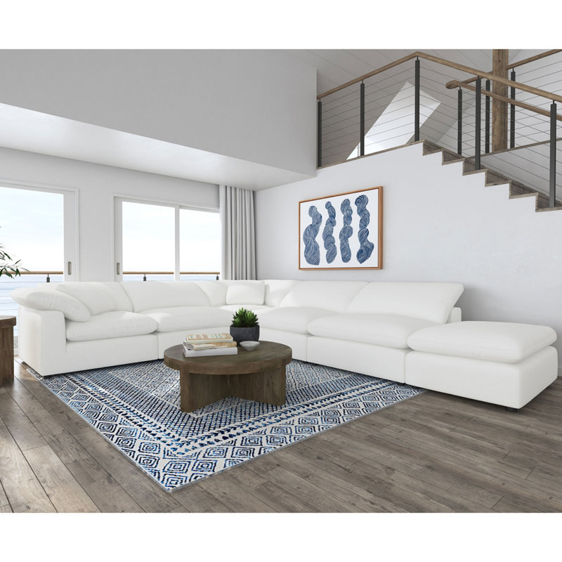 Canapé modulaire en L de style Mid-Century pour salon, 6, Ivory