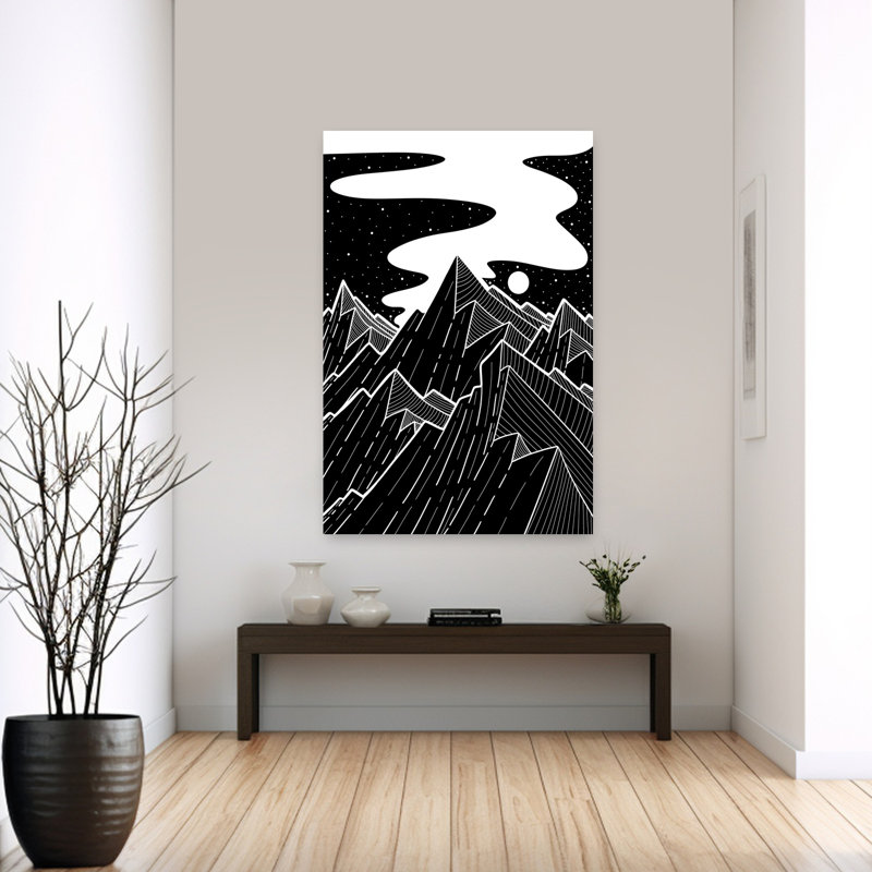 «White Smoke Peaks», paysage contemporain abstrait, art mural de montagne, H 60 po x l 40 po