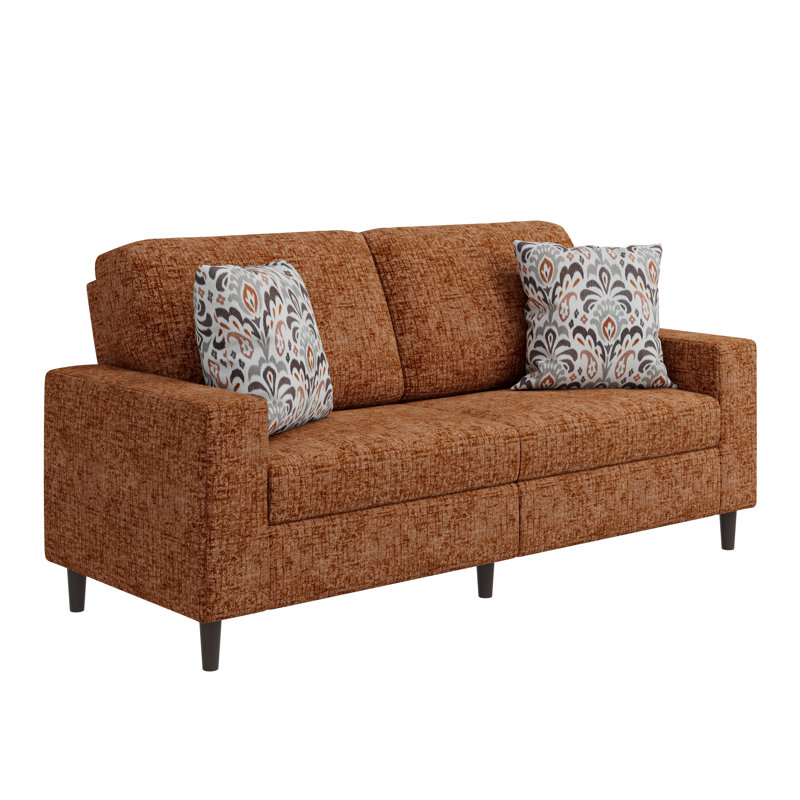 Canapé à accoudoirs carrés 77,5 po Yosselin, Chenille orange