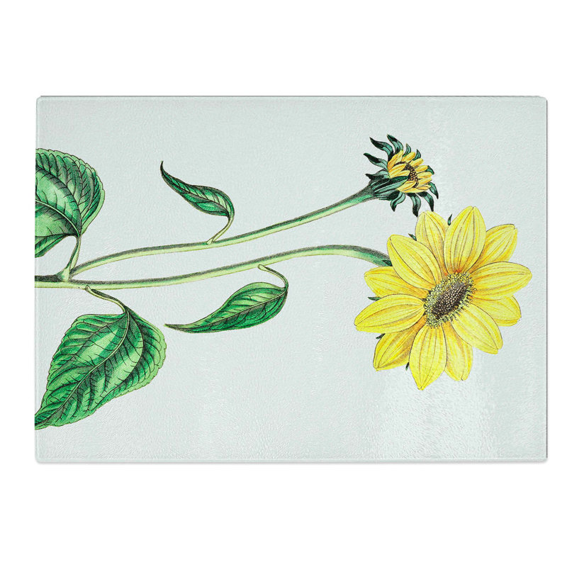 Tempered Glass Trumpet Stalked Sunflowers Chopping Board, 28.5 cm W x 20 cm L