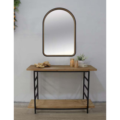 Miroir arqué deux tons noir mat et bois naturel