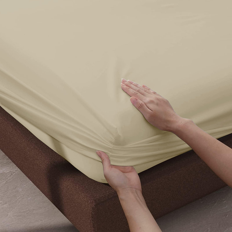 Leila Microfiber 25cm Deep Pocket Fitted Bed Sheet, Double (4'6), Beige