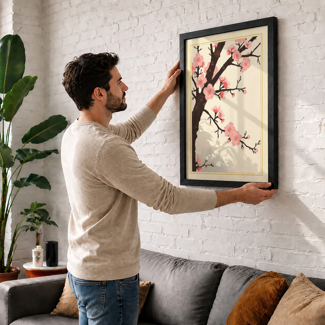 Cherry Blossom Branch Japandi - Framed Print