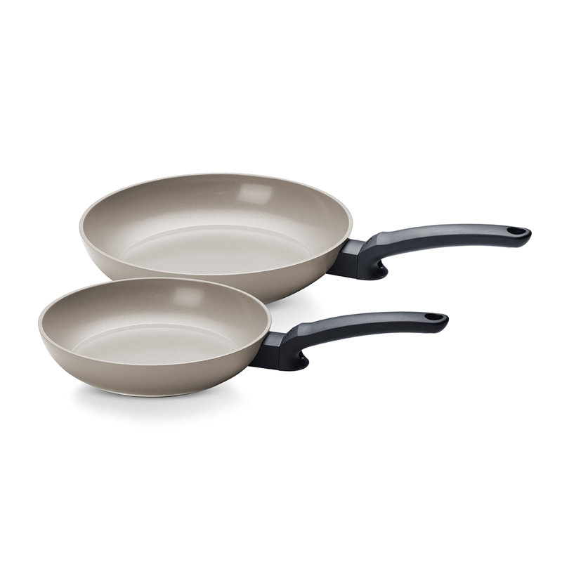 Fissler Ceratal Evo Classic Ceramic Non-Stick Frying Pan 2 Piece Set, 9.5 Inch and 11 Inch, Orbit Black, Warm Grey