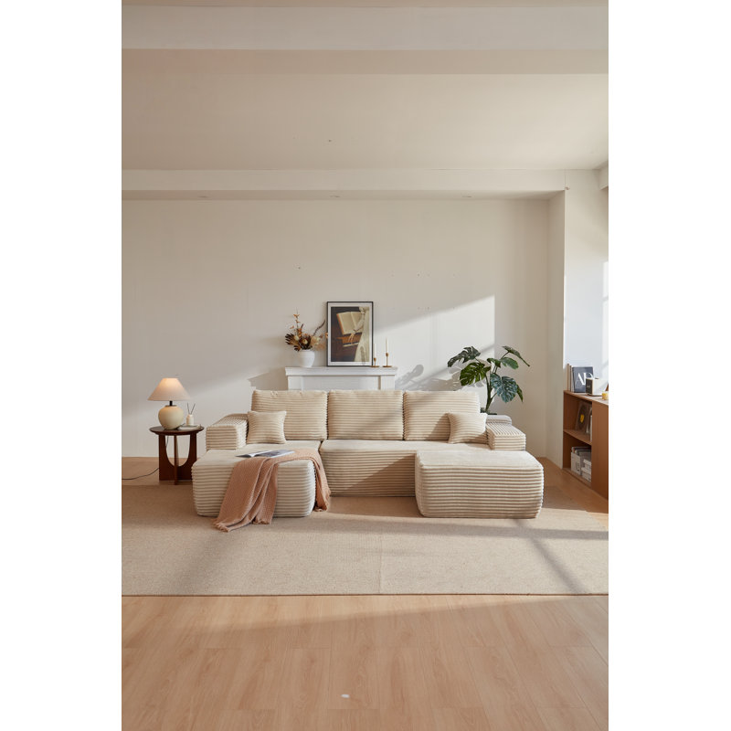 Canapé modulaire de 104 pouces avec méridienne en forme de U, canapé modulaire moderne pour le salon et la chambre à coucher, sans assemblage requis, tissu moelleux, beige
