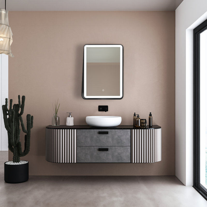 Miroir de salle de bain moderne et contemporain à DEL avec rangement Mascarenas