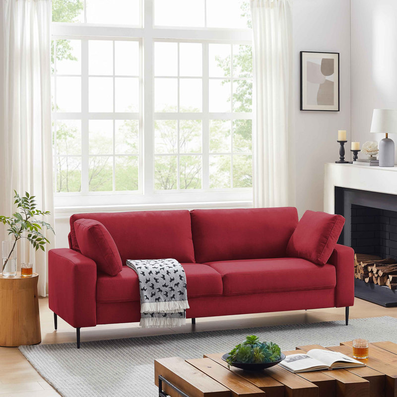 Etta 214.1Cm Velvet Square Arms Sofa, Red Polyester