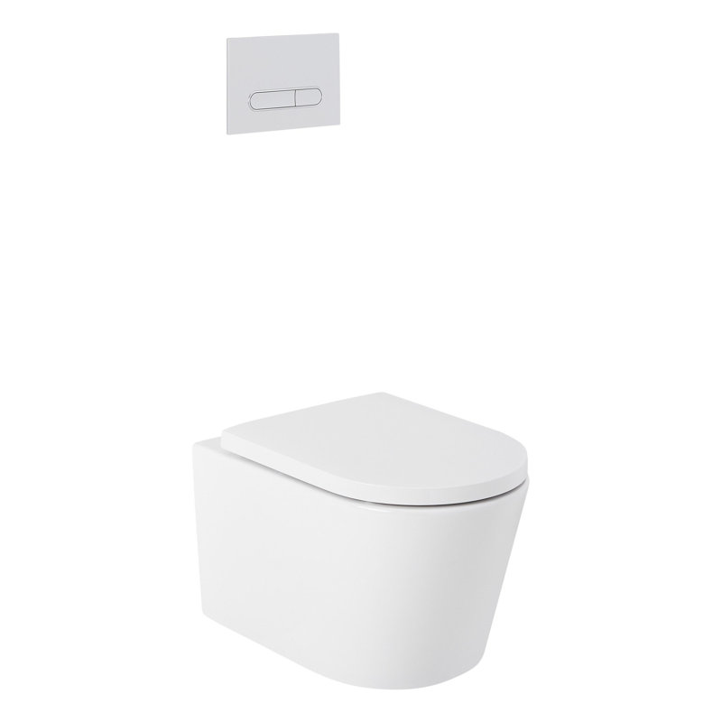 Arnelle Dual Flush Wall Mounted One Piece Elongated Chair Height Toilet with Actuator Plate Flush, Matte Chrome