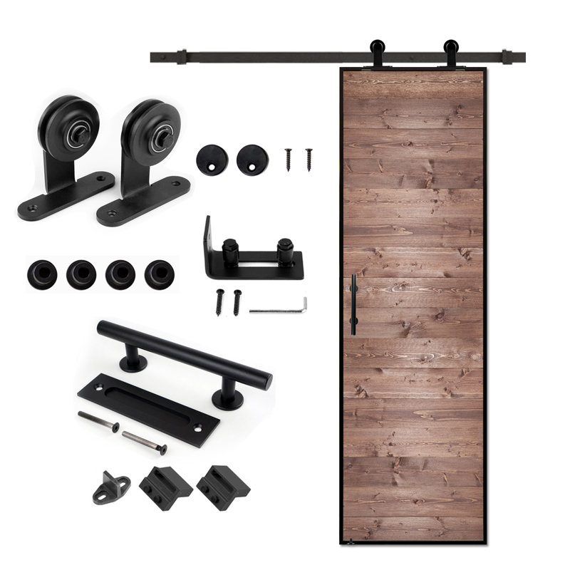 Porte de grange en bois avec quincaillerie d'installation - hauteur de 84 po, 28 po x 84 po, Brun