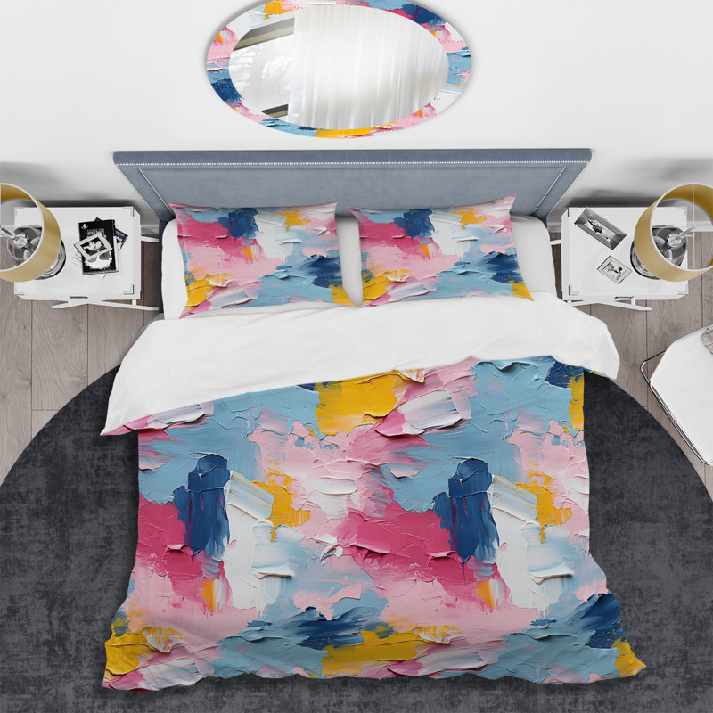 Ensemble de housse de couette Watercolor Paint Overlap Blue and Pink Stripes I