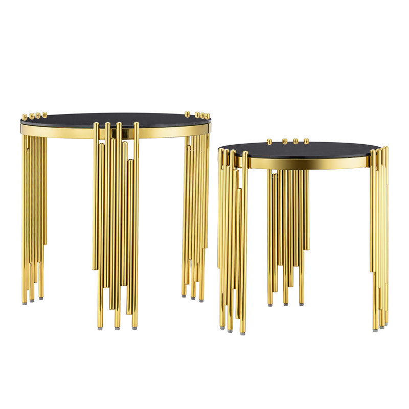 Cleus Glass Top Nesting Tables, Black, Gold