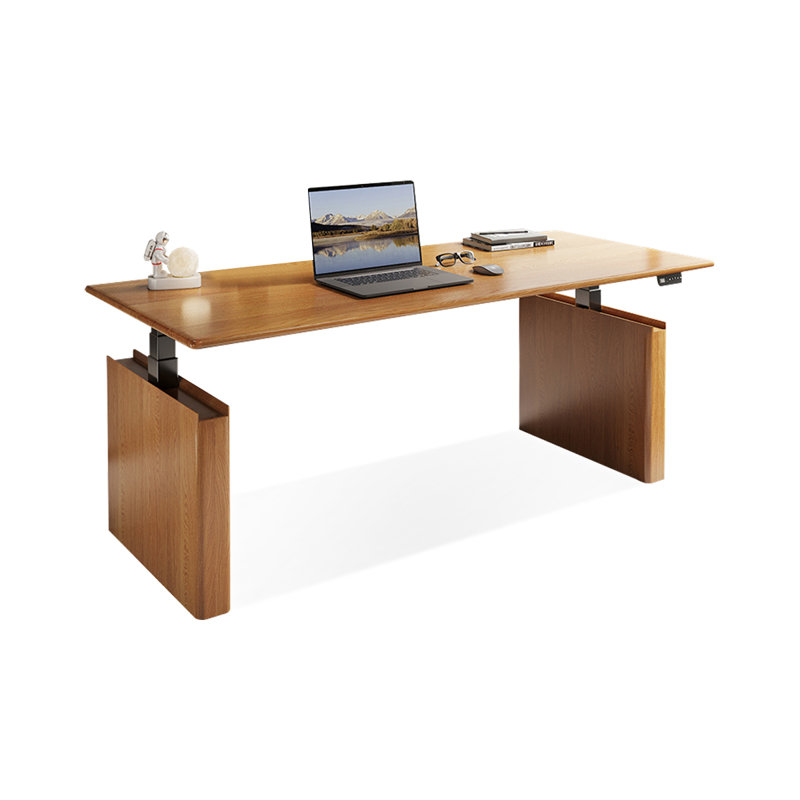 Wood color Rectangular Hight adjustable Solid wood Desks, 23.62" H x 70.87" W x 31.5" D