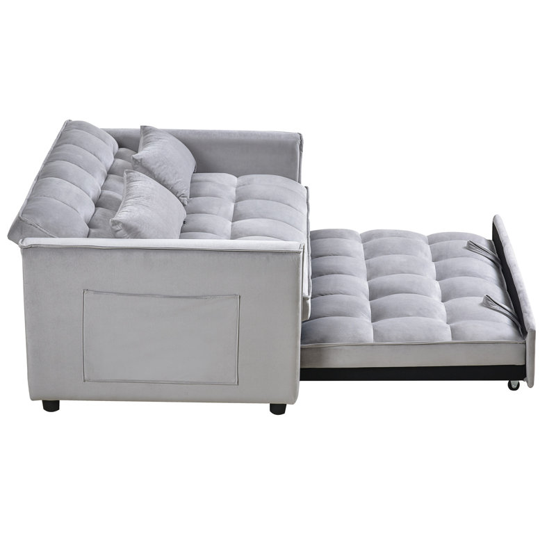 Velours 3 en 1, structure stable, lit escamotable, lit d'appoint gris avec coussins, convertible, dossier réglable
