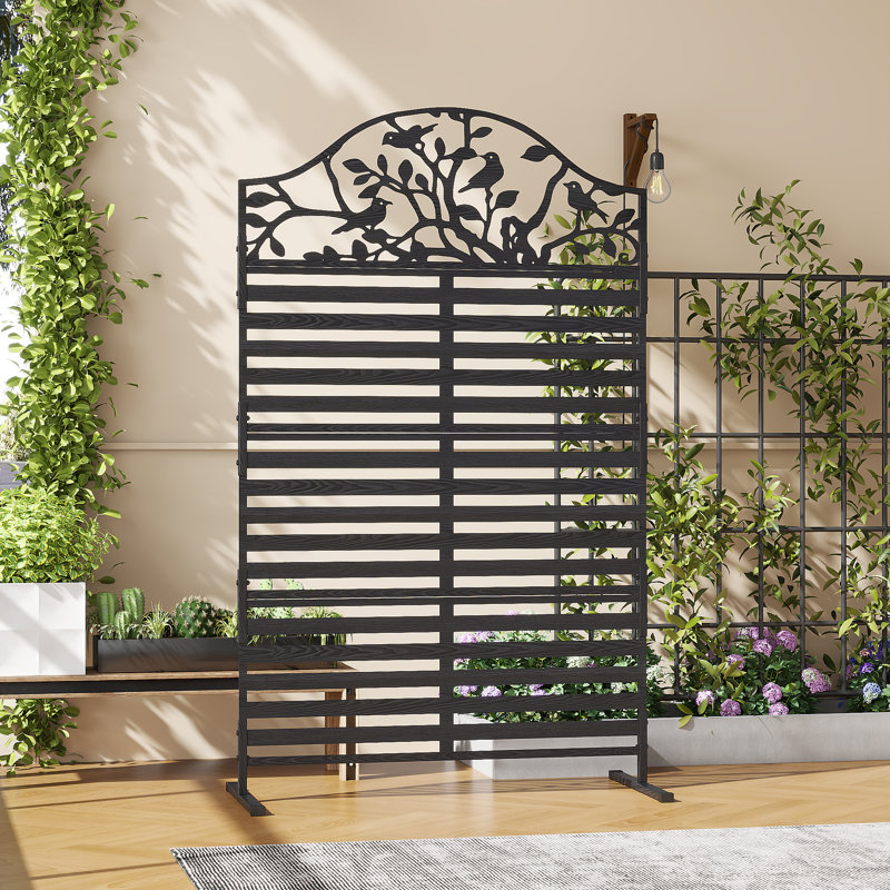 Paravent métallique de 185 cm de haut, structure autoportante pour l'extérieur, motif arbre décoratif pour terrasse, jardin et piscine. Protection de l'intimité.