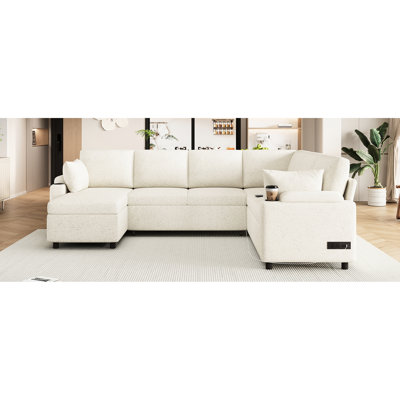 Convertible avec porte-gobelet et rangement, supports confortables en forme de U beige