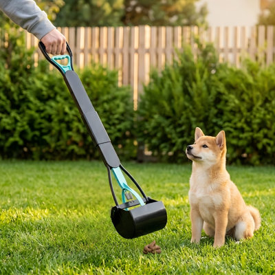 32" Tall Heavy-Duty Pooper Scooper, Long Handle with High-Strength Spring, Foldable Dog Poop Pickup Tool, Bottom Seamless Design