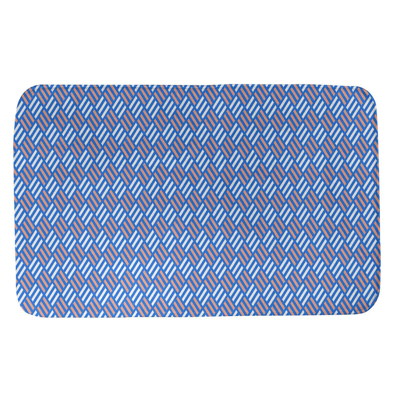 Tapis pour salle de bain diamants Kitterman, l 17 po x L 24 po, Bleu / Orange