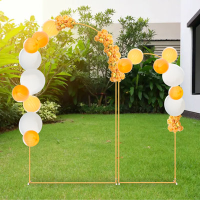 Ensemble de 2 supports en toile de fond en métal doré (7,3 pi et 6 pi), cadre en arche de mariage pour décoration de fête et d'événement