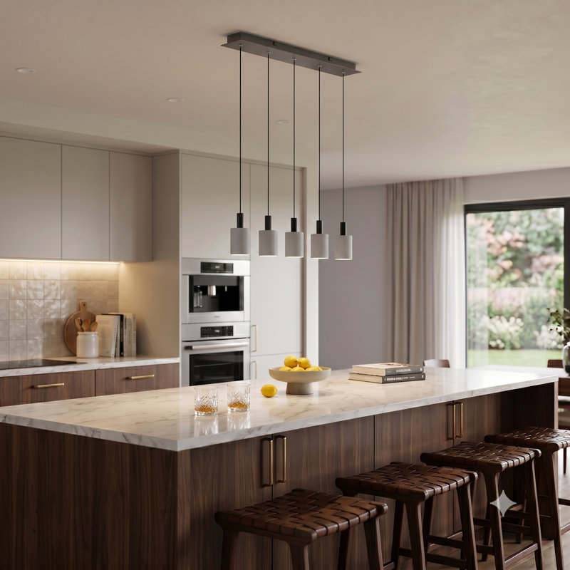 Luminaire suspendu linéaire à 5 lumières pour îlot de cuisine Essoura, Noir / Blanc