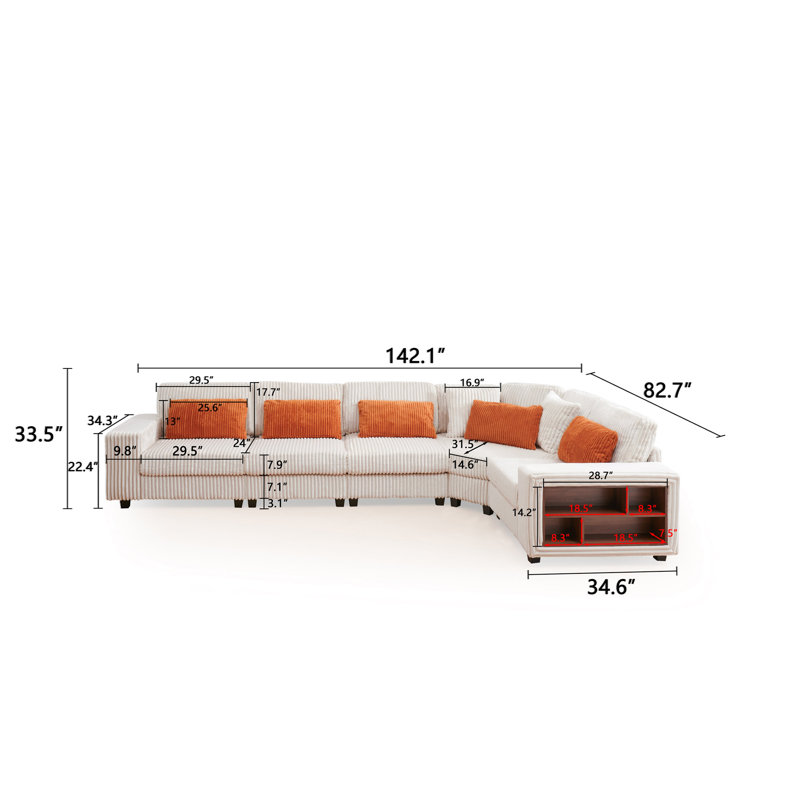Canapé modulaire en L modulaire avec accoudoirs avec cadre en bois, élégant et confortable, style crème