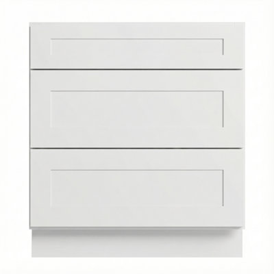Armoire de cuisine Modern Shaker avec 3 tiroirs, structure en bouleau massif, glissières Dtc à fermeture en douceur à extension complète, tablettes réglables, options de largeurs multiples (12 po à 36 po)