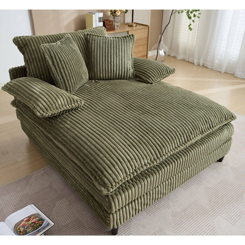 Latitude Run 55" W Oversized Corduroy Chaise Lounge Chair, Upholstered Sleeper Sofa Bed with 3 Pillows,4-Level Adjustable Backrest
