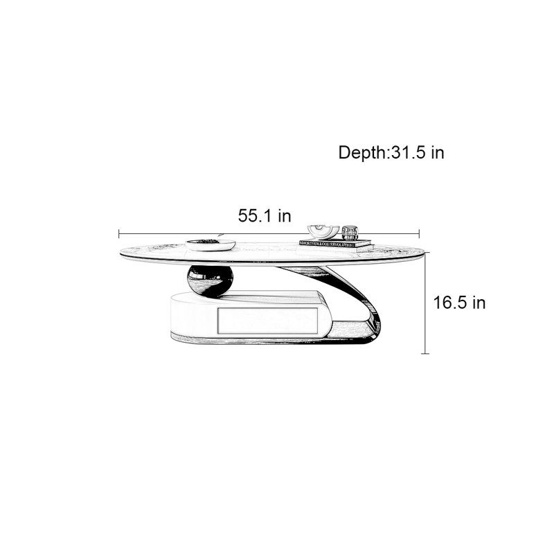 Table basse ovale en ardoise, Doré, H 16,5 po x L 55,1 po x l 31,5 po
