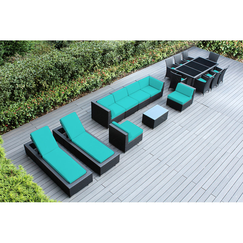 Ensemble de patio 18 pièces en rotin avec coussins Pavior, Toile Aruba Sunbrella®