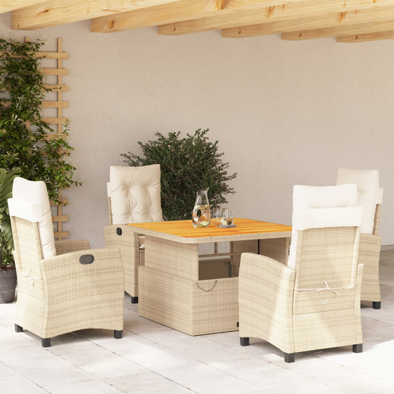 Garden Dining Set, Brown/Cream, 28" H x 43.3" W x 43.3" D, 4