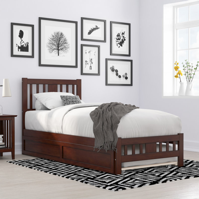 Anakin Solid Wood Platform Bed with Matching Trundle, Walnut, Twin XL