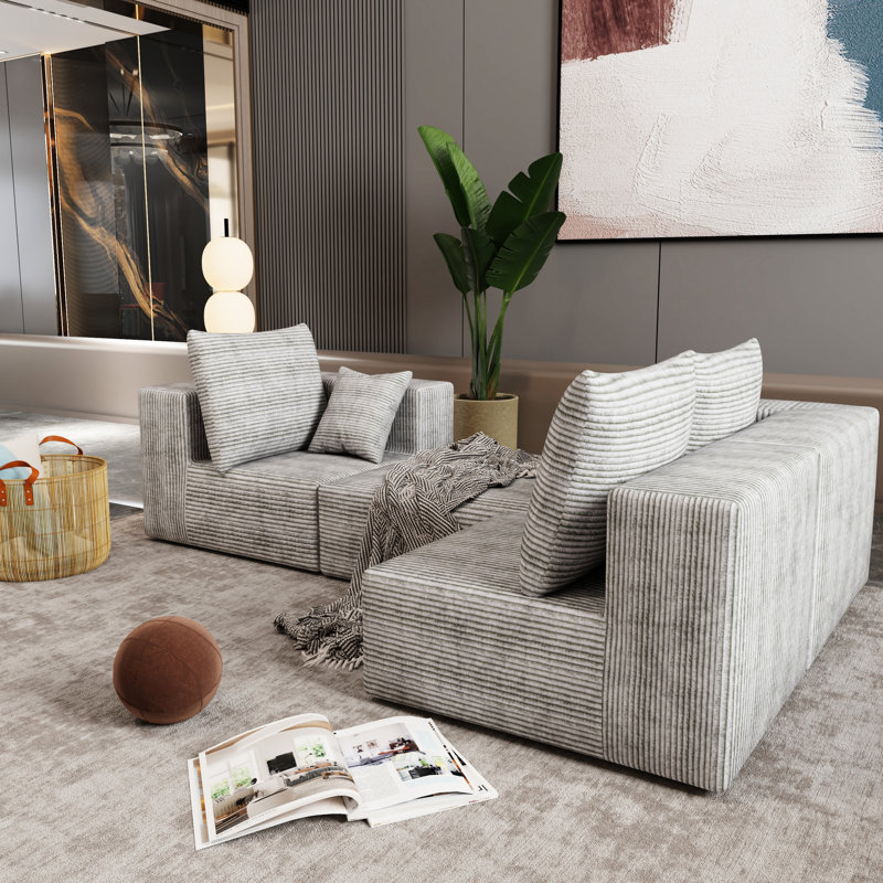 Canapé modulaire gris à 4 places, éponge à mémoire haute densité, moelleux, modulaire pour divers besoins, ou lit double, très large
