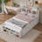 Full Bed with Bookcase Headboard, Under bed Storage Drawers and Bed End Storage Case,White-135401763