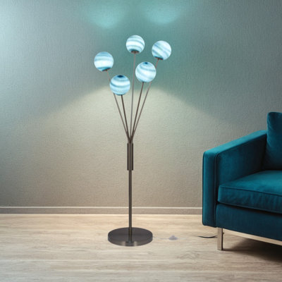 5-Light Metal LED Floor Lamp, Polished Brass with Brown