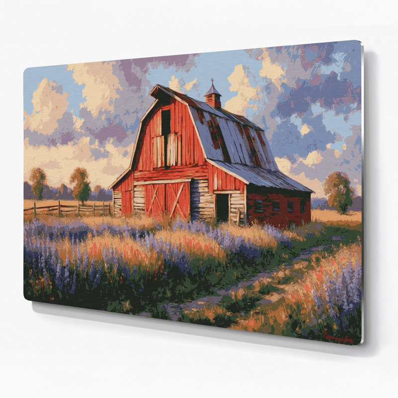 Ferme, grange rouge, art mural en métal noir, H 20 po x l 30 po
